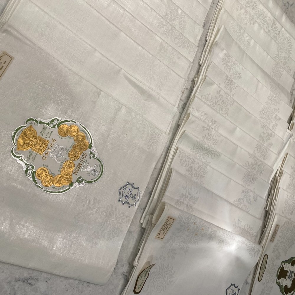 1930s Double Damask Irish Linen Napkins Set of 38